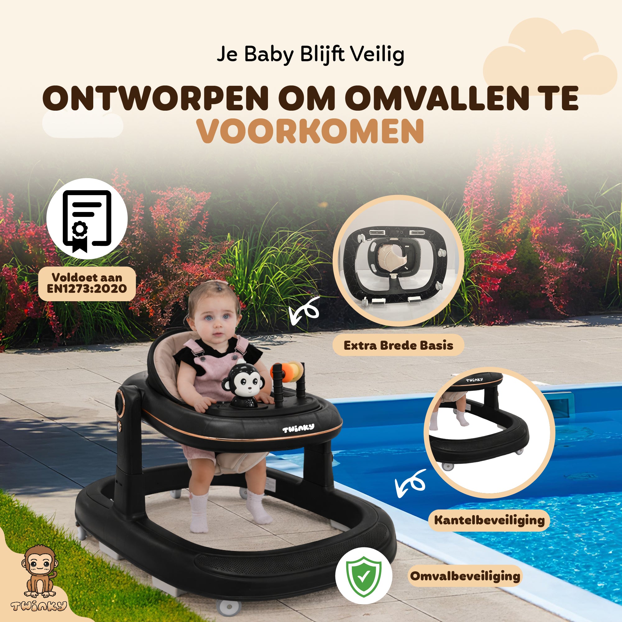 Twinky Babywalker GO - 2-in-1 Loopstoel & Loopwagen - Black