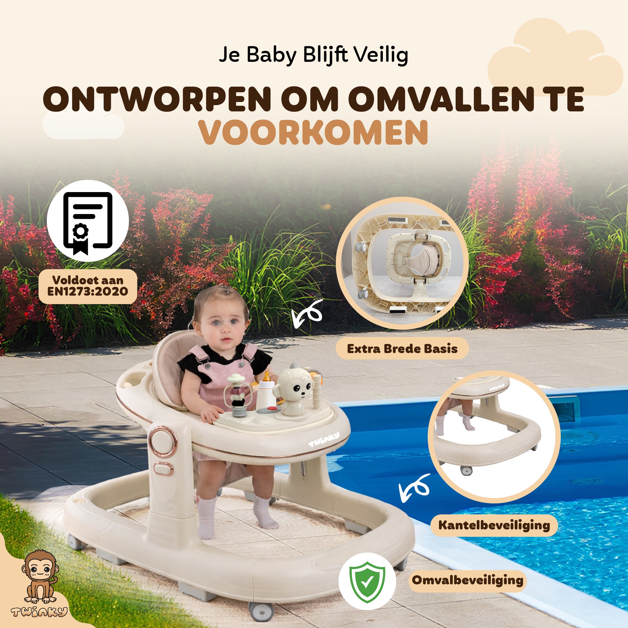 (PRE-ORDER) Twinky Babywalker GO - 2-in-1 Loopstoel & Loopwagen - Cream