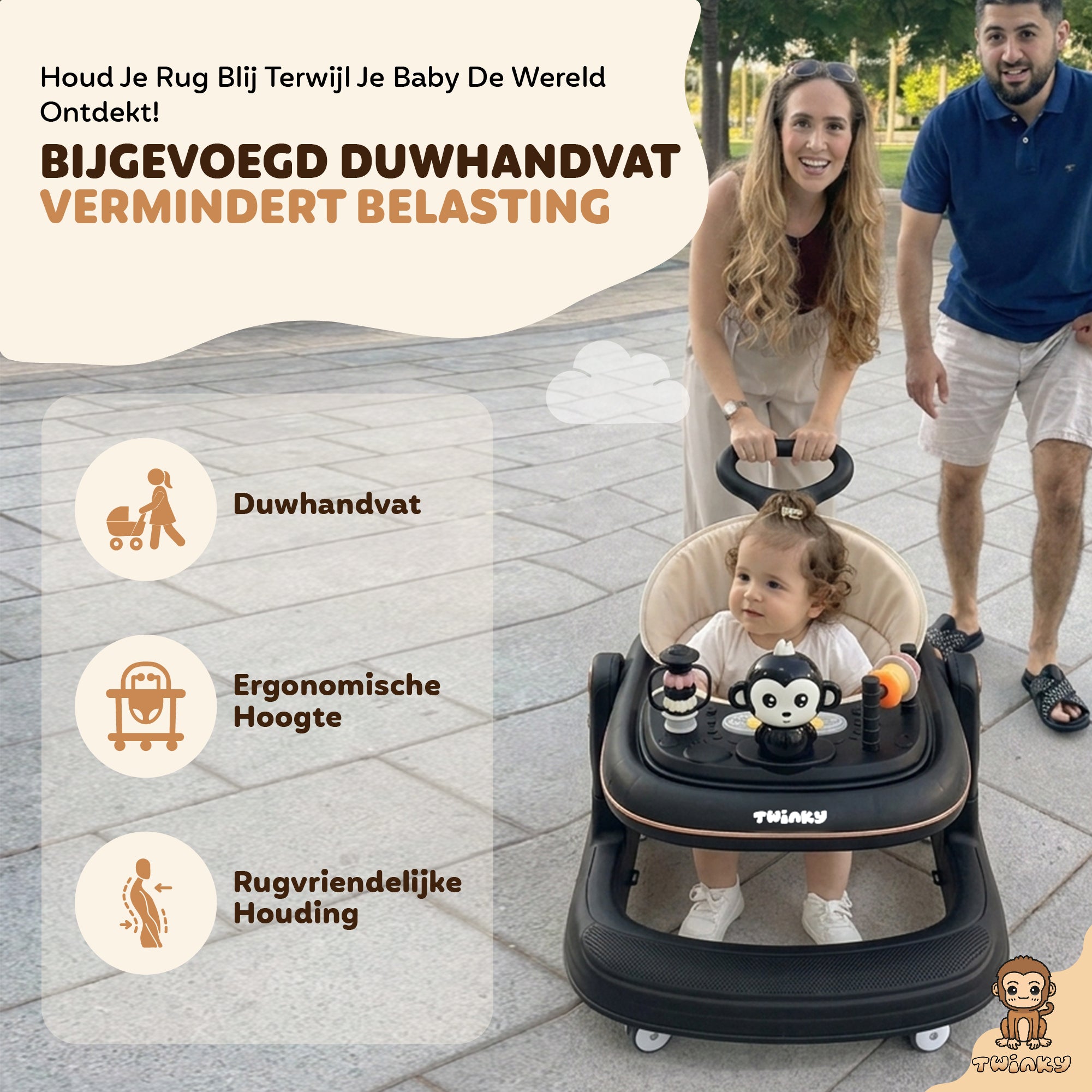 Twinky Babywalker GO - 2-in-1 Loopstoel & Loopwagen - Black