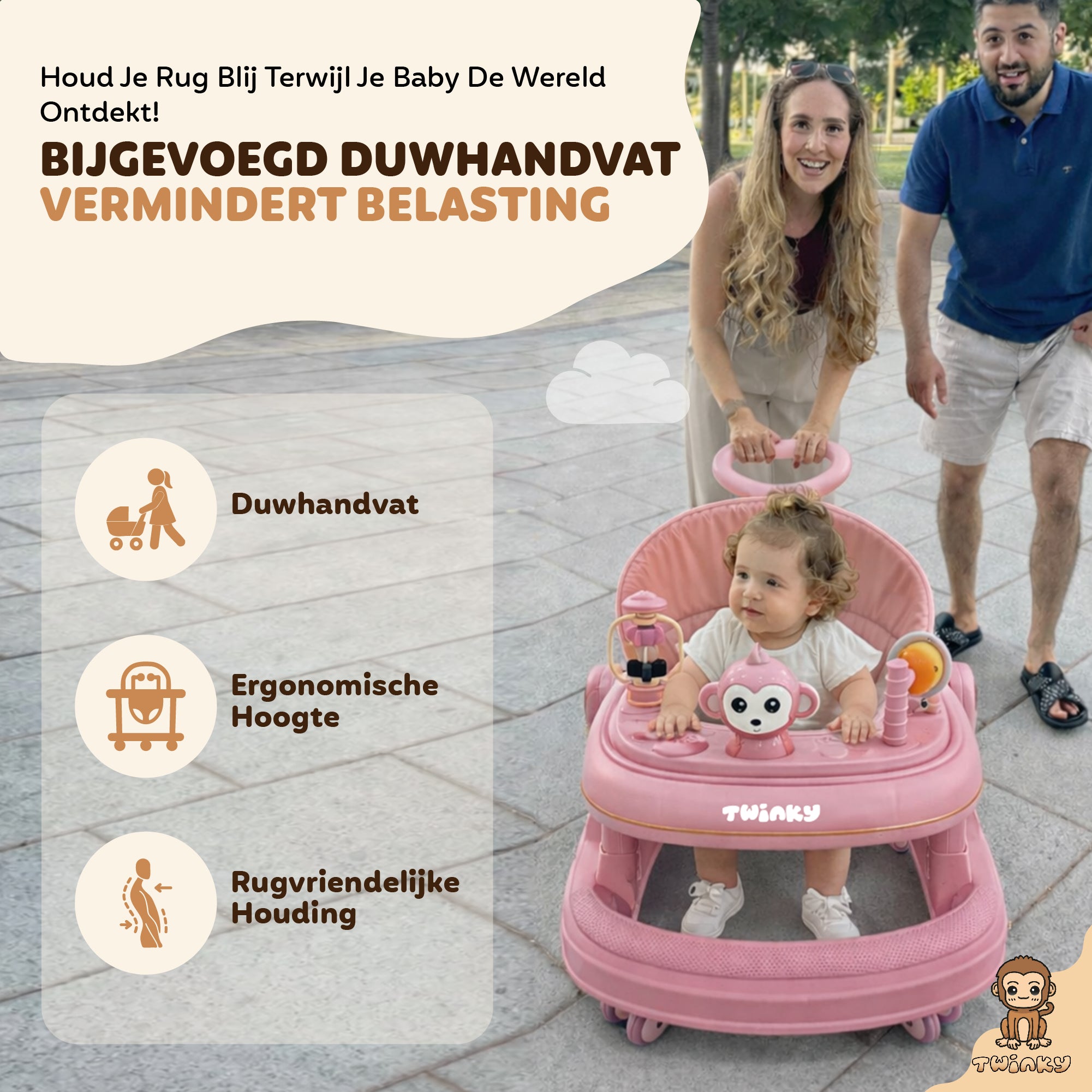 Twinky Babywalker GO - 2-in-1 Loopstoel & Loopwagen - Pink