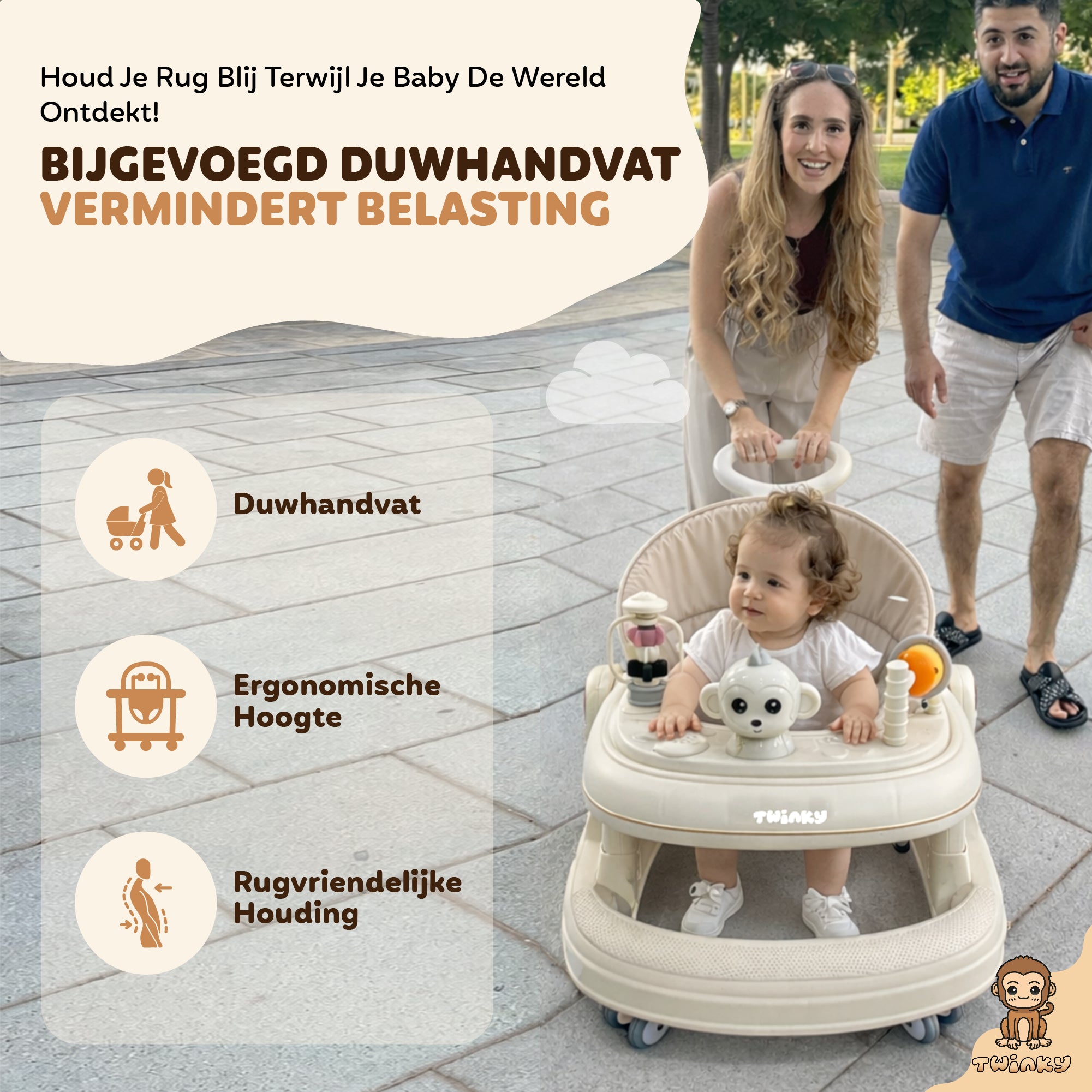 (PRE-ORDER) Twinky Babywalker GO - 2-in-1 Loopstoel & Loopwagen - Cream