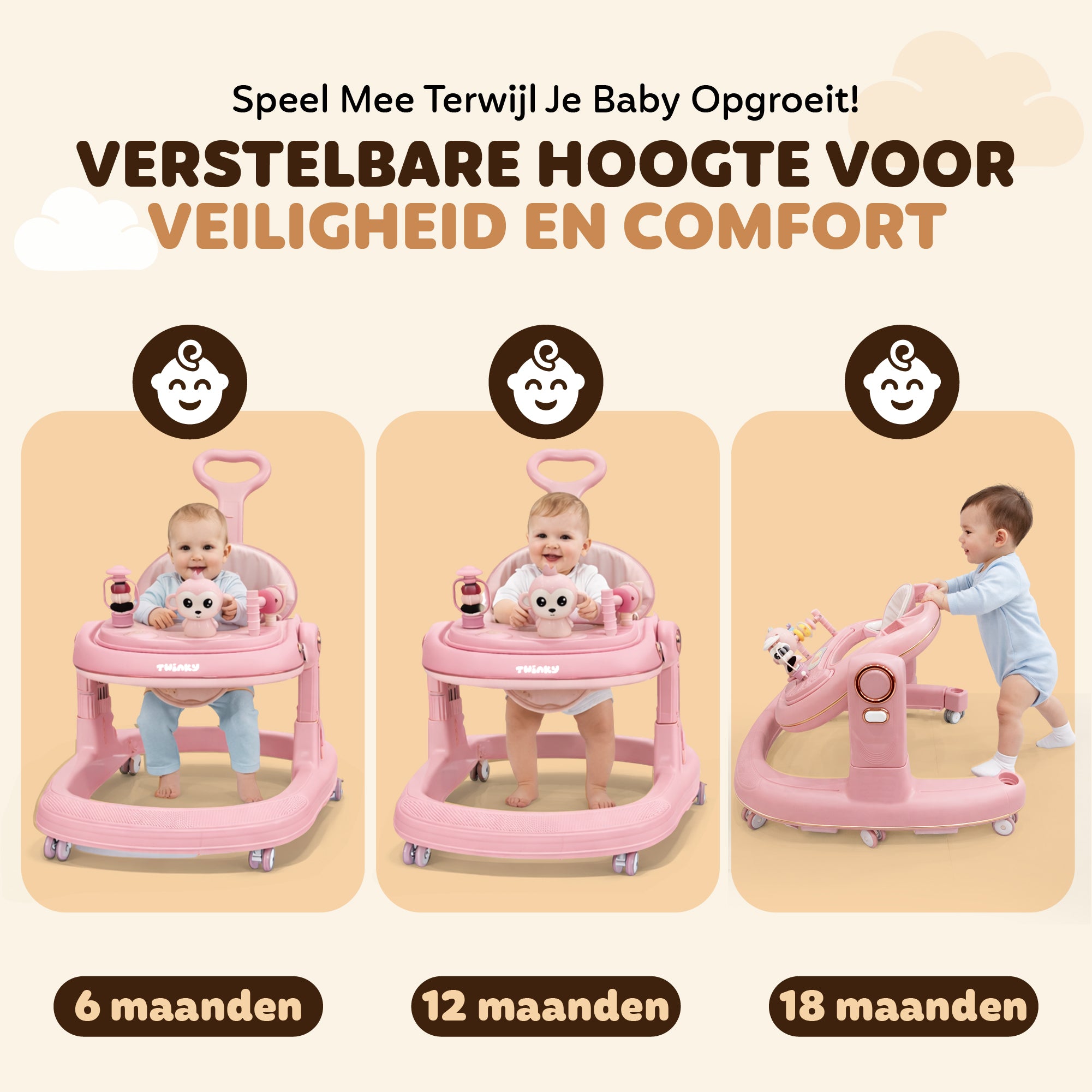 Twinky Babywalker GO - 2-in-1 Loopstoel & Loopwagen - Pink
