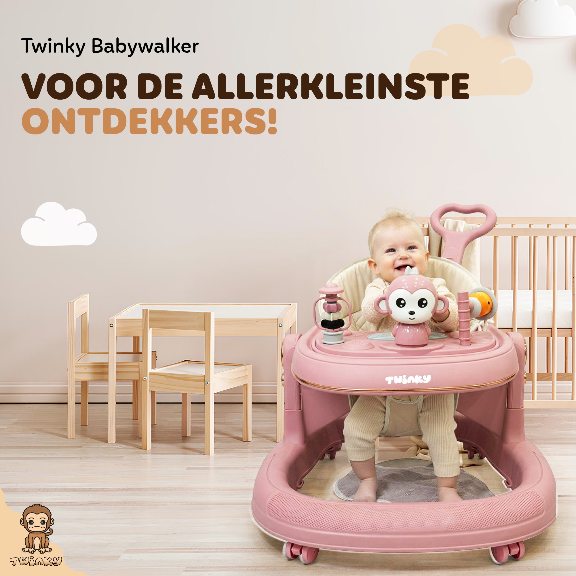 Twinky Babywalker GO - 2-in-1 Loopstoel & Loopwagen - Pink