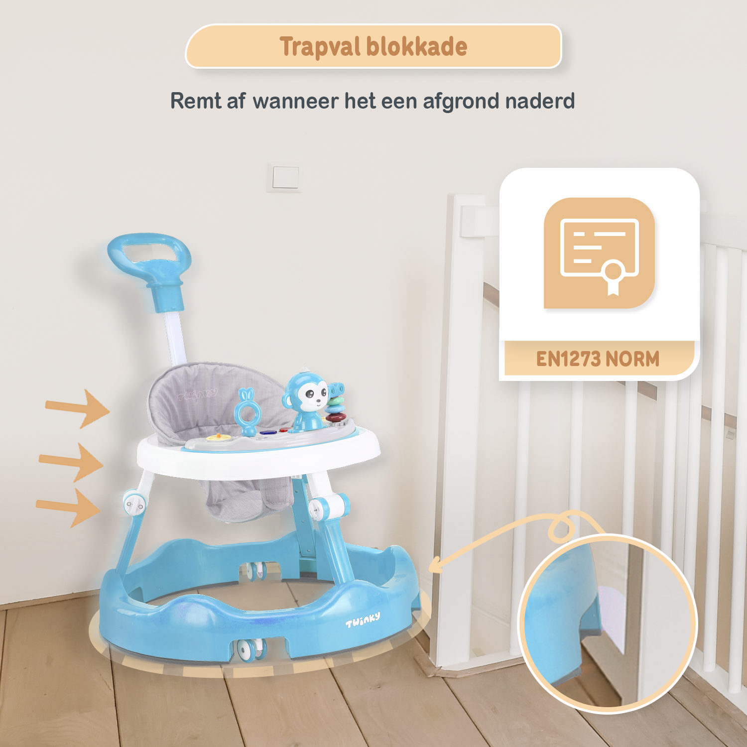 Een loopstoel voor baby's, ook bekend als babywalker of loopwagen, om de eerste stapjes te ondersteunen