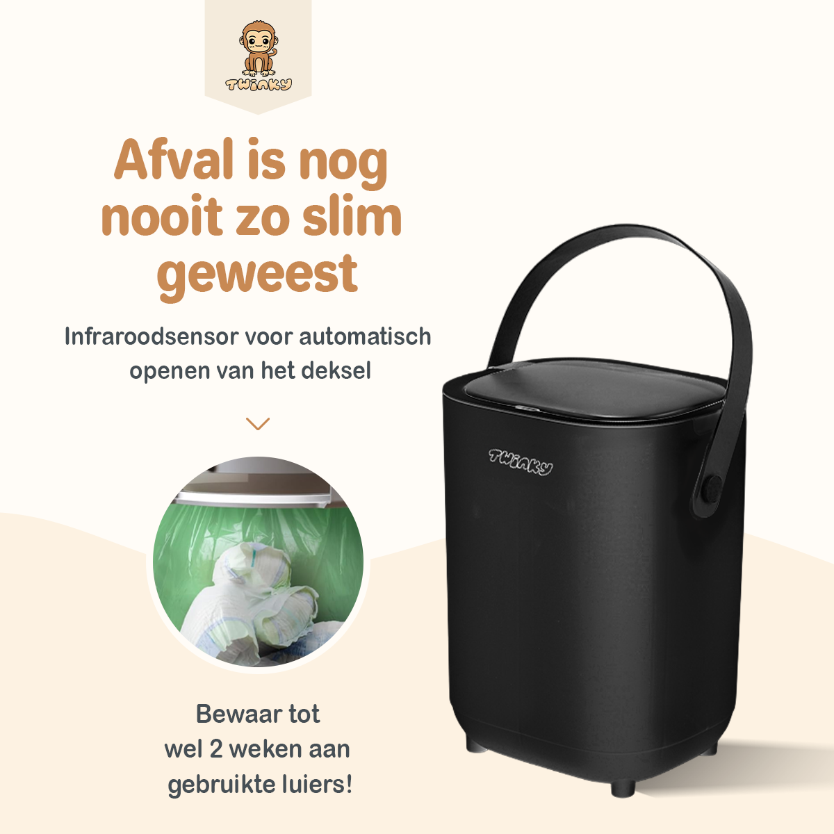 Poubelle à couches Twinky - Modèle à capteur – Noir