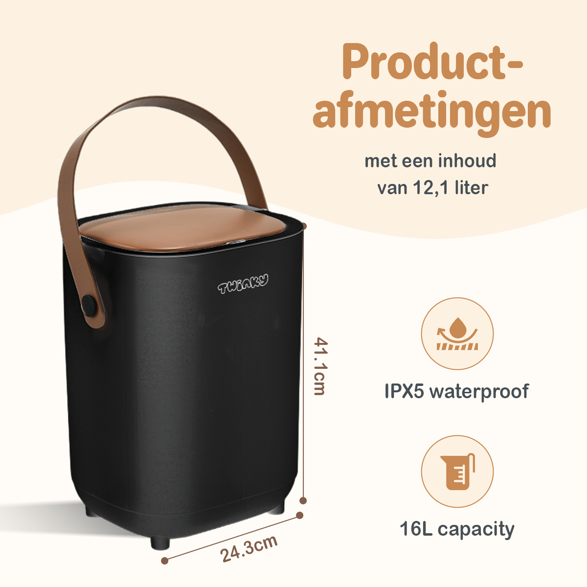 Poubelle à couches Twinky - Modèle à capteur – Noir Marron