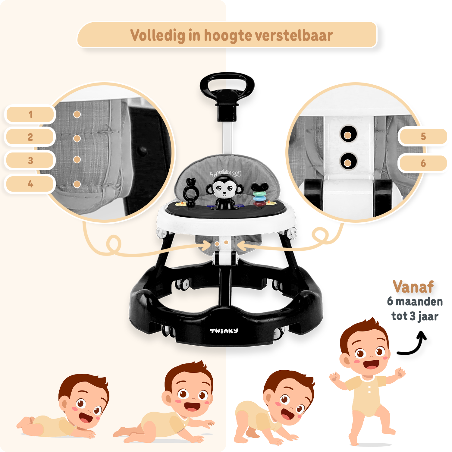 Twinky Babywalker - Loopstoel Zwart