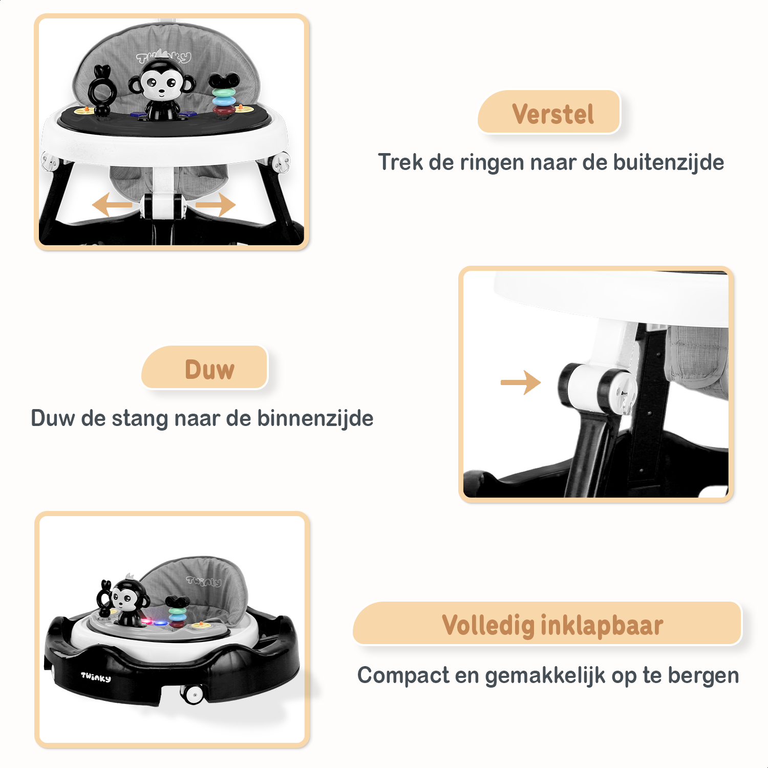 Twinky Babywalker - Loopstoel Zwart