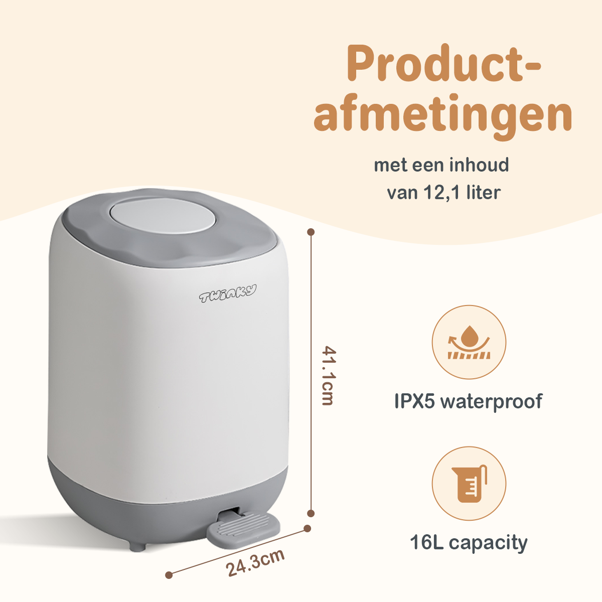 Twinky Poubelle à Couches - Modèle à Pédale – Gris