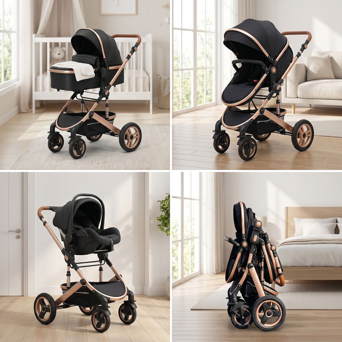 Twinky 4-i-1 Barnvagn Luxury Set – Svart