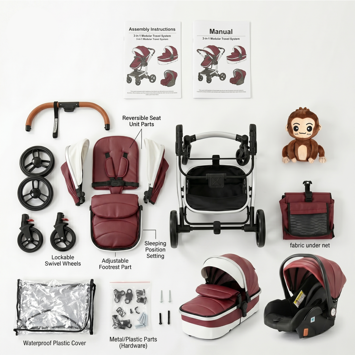 Twinky 4-in-1 Kinderwagen Luxury Set - Bordeaux