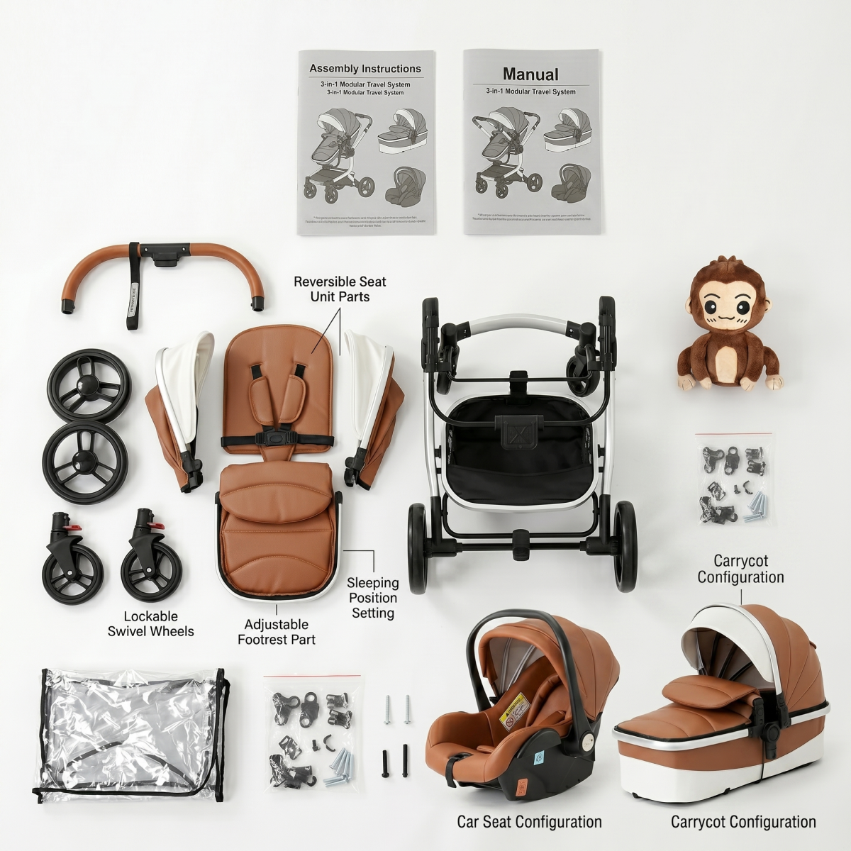 Twinky 4-in-1 Kinderwagen Luxury Set - Brown