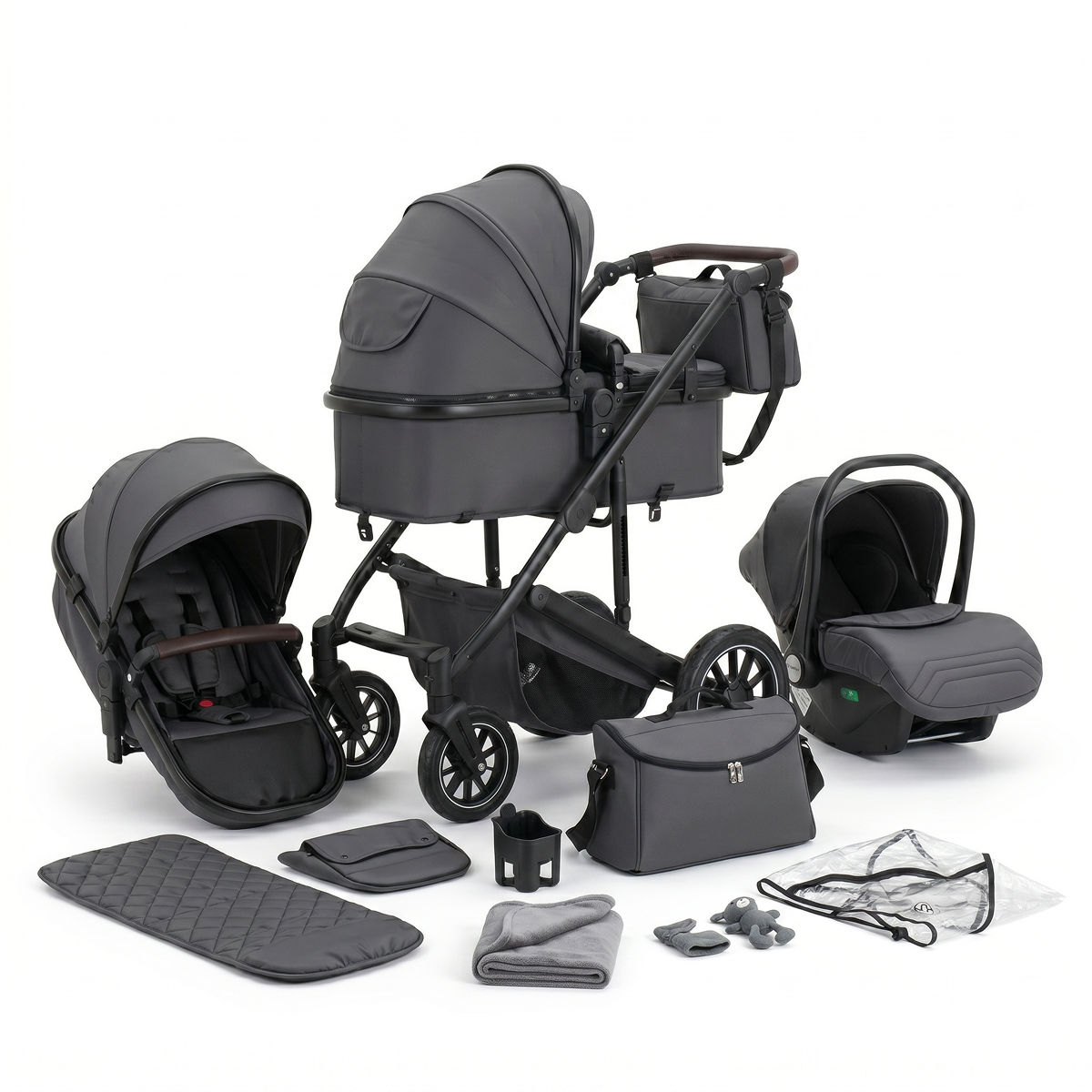 Twinky 4-in-1 Kinderwagen - Dark Grey (Buggy, Autostoel & Reisbedje in 1)