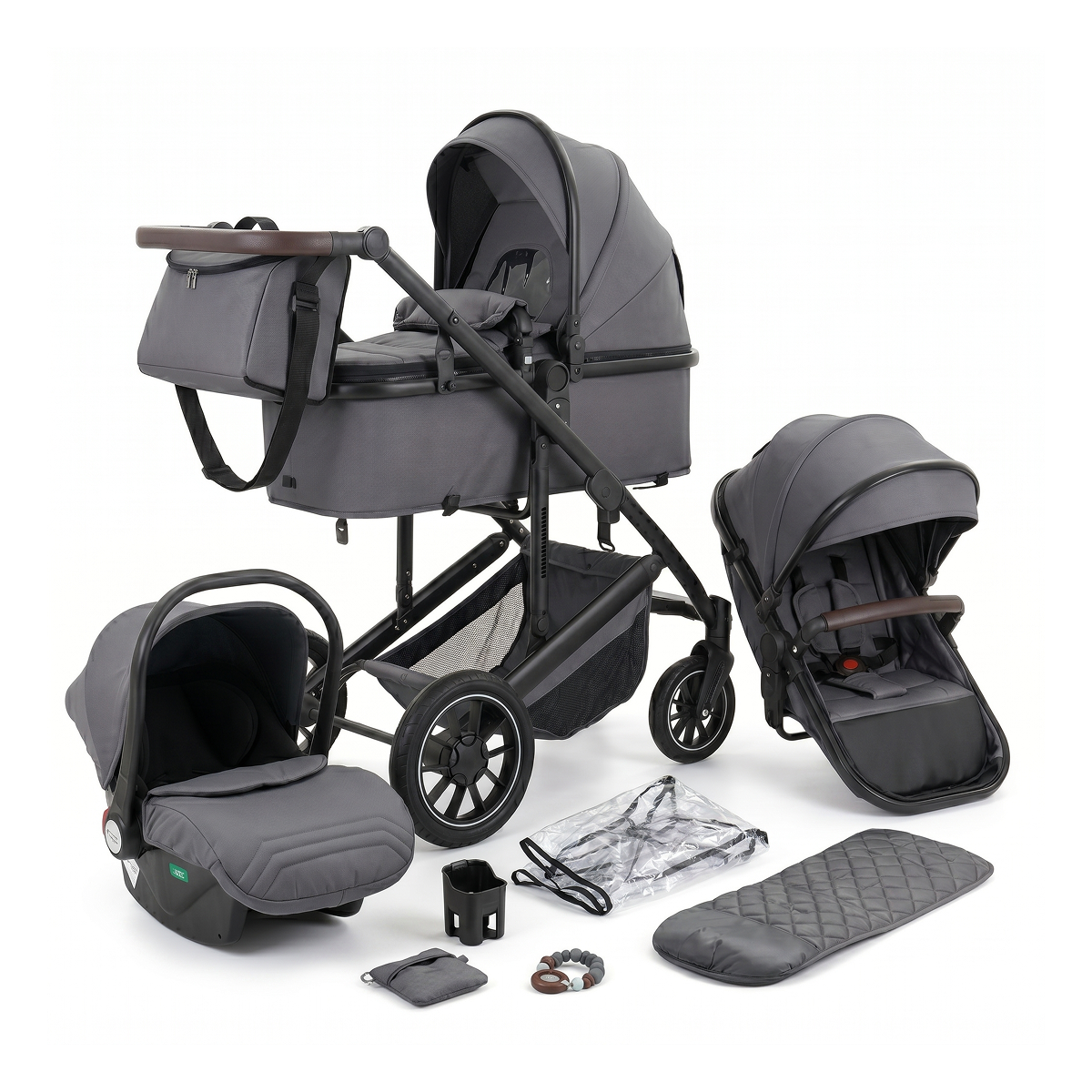 Twinky 4-in-1 Kinderwagen - Dark Grey (Buggy, Autostoel & Reisbedje in 1)