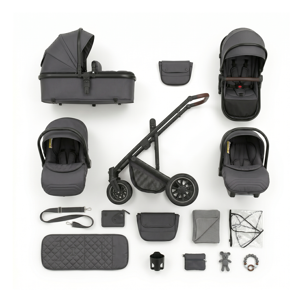 Twinky 4-in-1 Kinderwagen - Dark Grey (Buggy, Autostoel & Reisbedje in 1)