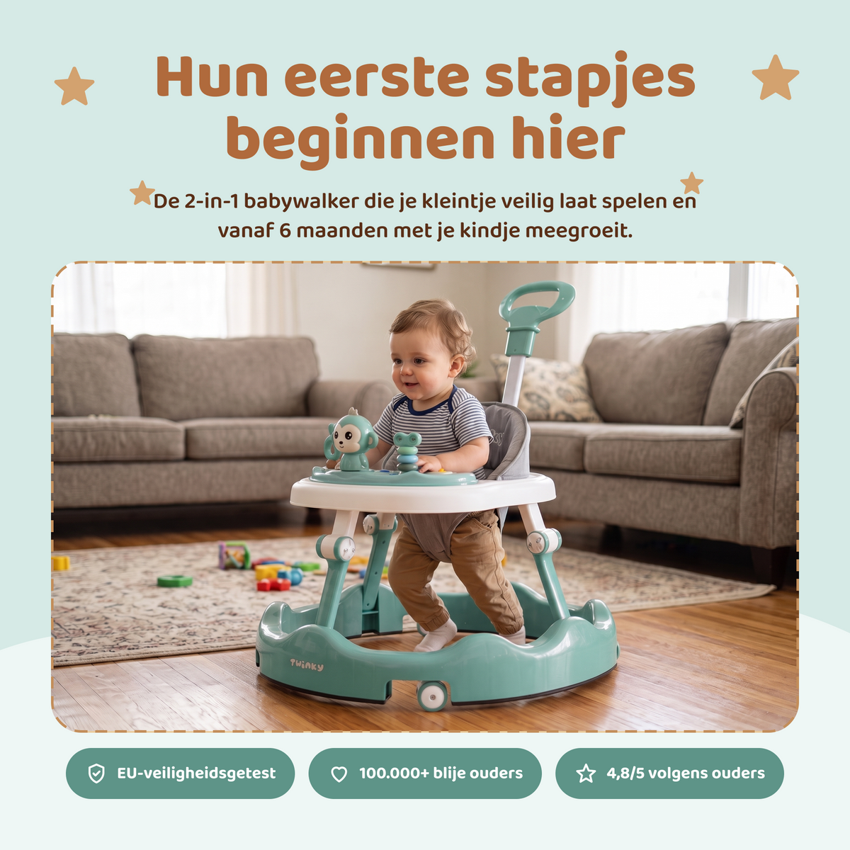 Twinky Babywalker - Loopstoel Mint Groen