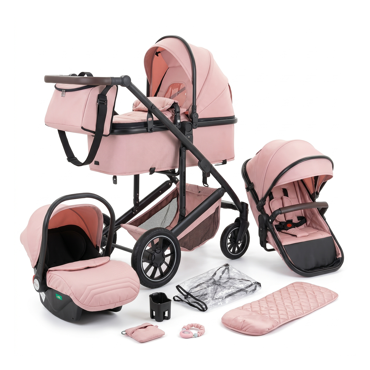 Twinky 4-in-1 Kinderwagen - Soft Pink (Buggy, Autostoel & Reisbedje in 1)