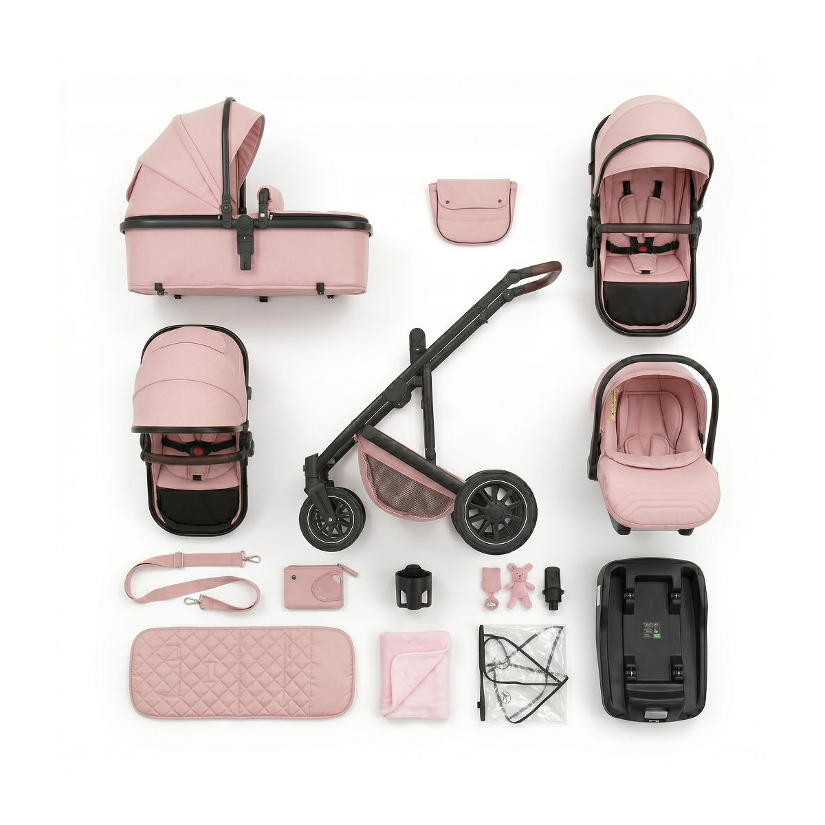 Twinky 4-in-1 Kinderwagen - Soft Pink (Buggy, Autostoel & Reisbedje in 1)