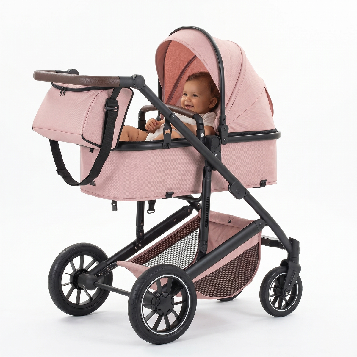Twinky 4-in-1 Kinderwagen - Soft Pink (Buggy, Autostoel & Reisbedje in 1)