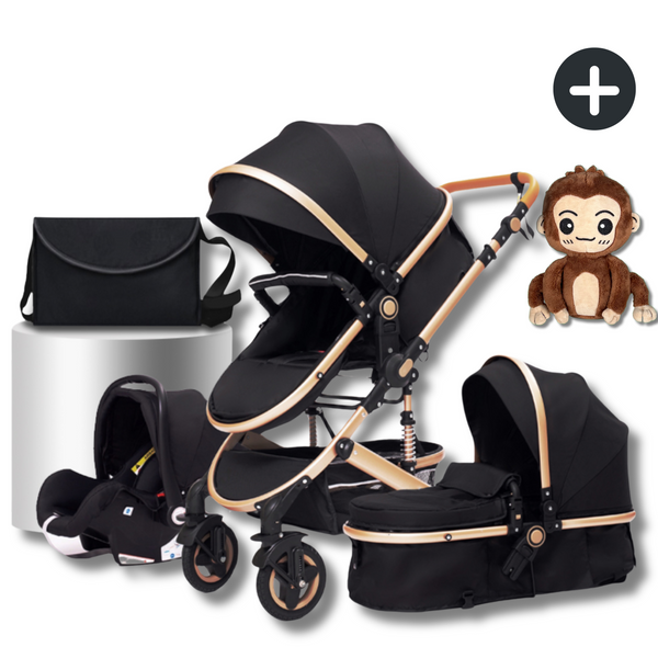 Twinky All-in-1 Kinderwagen  Set - Buggy, Autostoel & Reisbedje in 1 (Zwart)