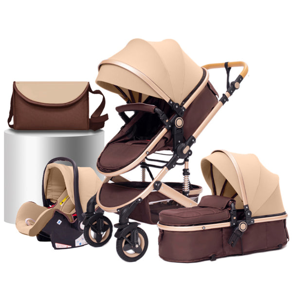 Twinky All-in-1 Kinderwagen  Set - Buggy, Autostoel & Reisbedje in 1 (Brown)