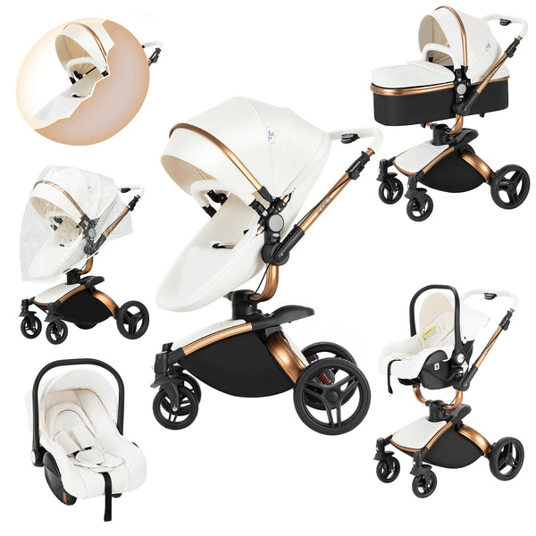 Twinky 3-in-1 Kinderwagen Exclusive Set - Buggy, Autostoel & Reisbedje in 1 (White)