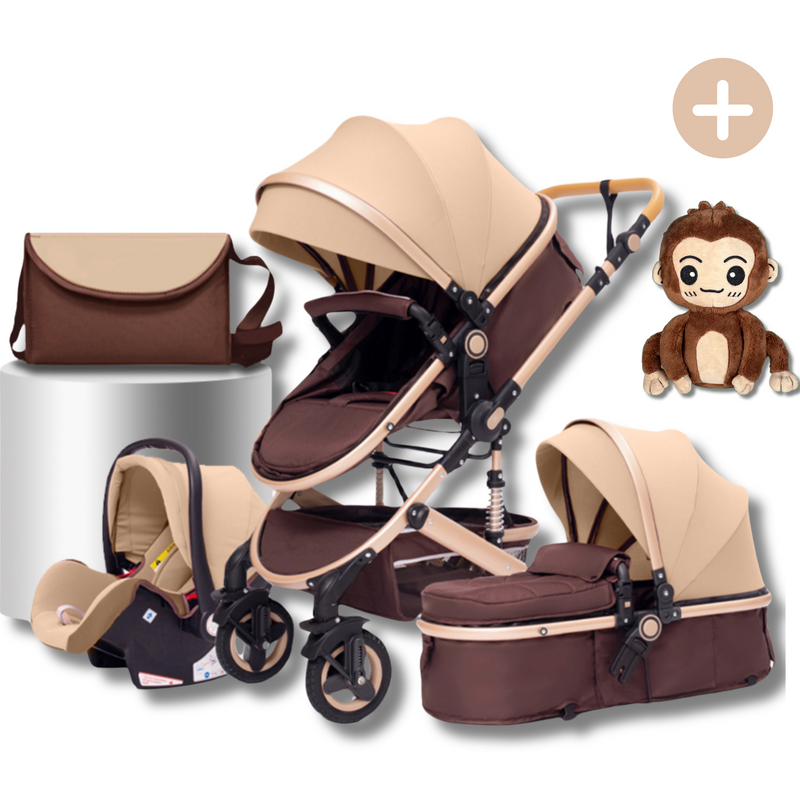 Twinky All-in-1 Kinderwagen  Set - Buggy, Autostoel & Reisbedje in 1 (Brown)