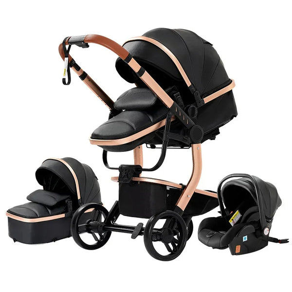 Twinky 3-in-1 Kinderwagen Luxury Set - Buggy, Autostoel & Reisbedje in 1 (Black)