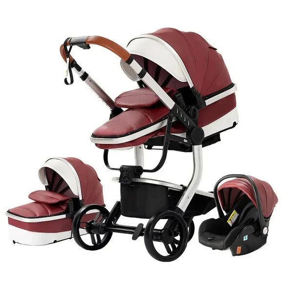 Twinky 3-in-1 Kinderwagen Luxury Set - Buggy, Autostoel & Reisbedje in 1 (Bordeaux)