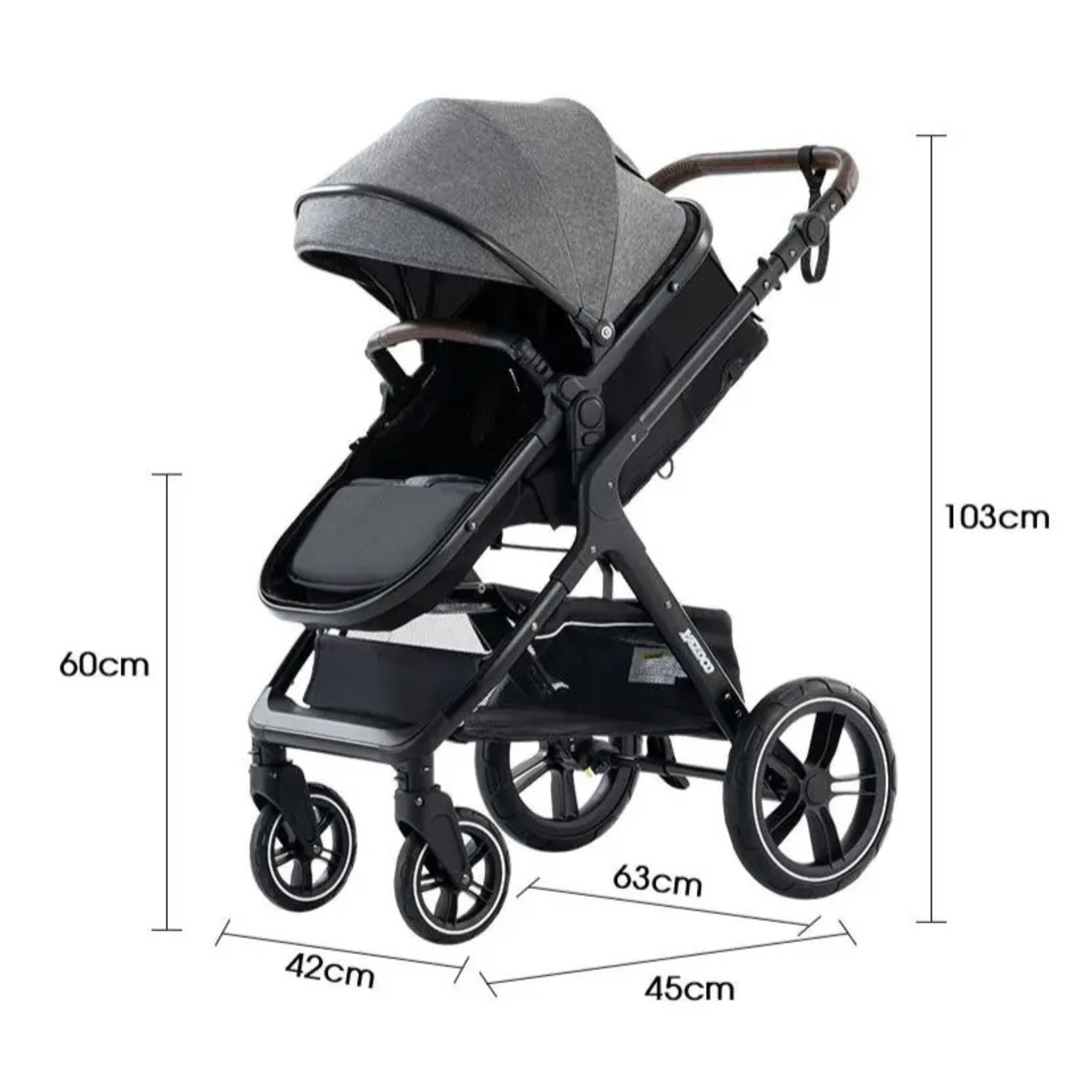 Twinky Poussette 4-en-1 - Gris Foncé (Poussette, Siège Auto & Lit de Voyage en 1)
