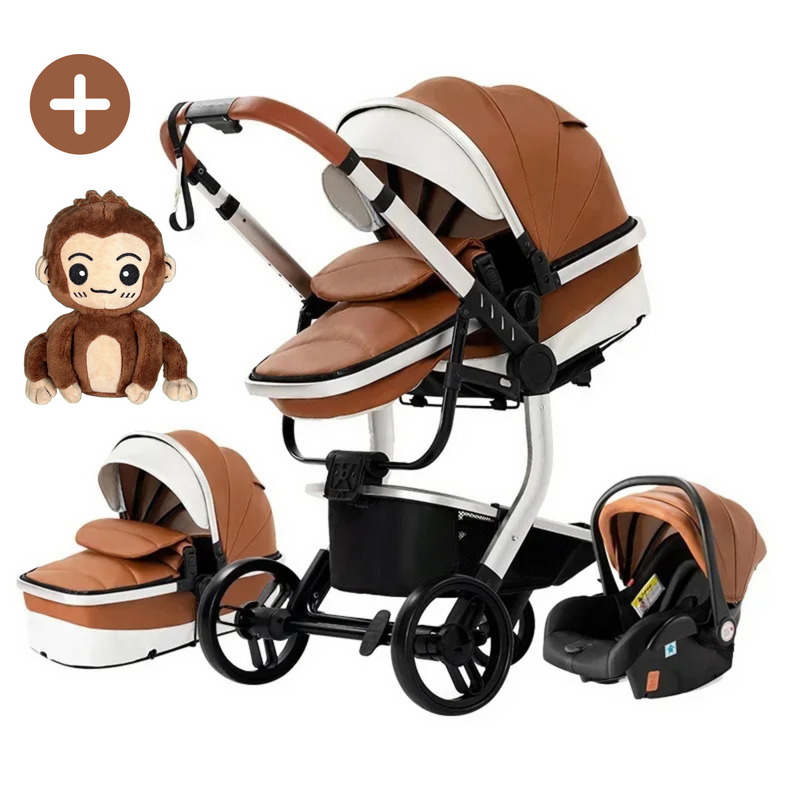 Twinky 3-in-1 Kinderwagen Luxury Set - Buggy, Autostoel & Reisbedje in 1 (Brown)