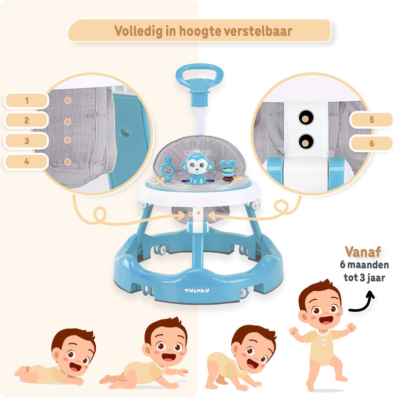 Een loopstoel voor baby's, ook bekend als babywalker of loopwagen, om de eerste stapjes te ondersteunen