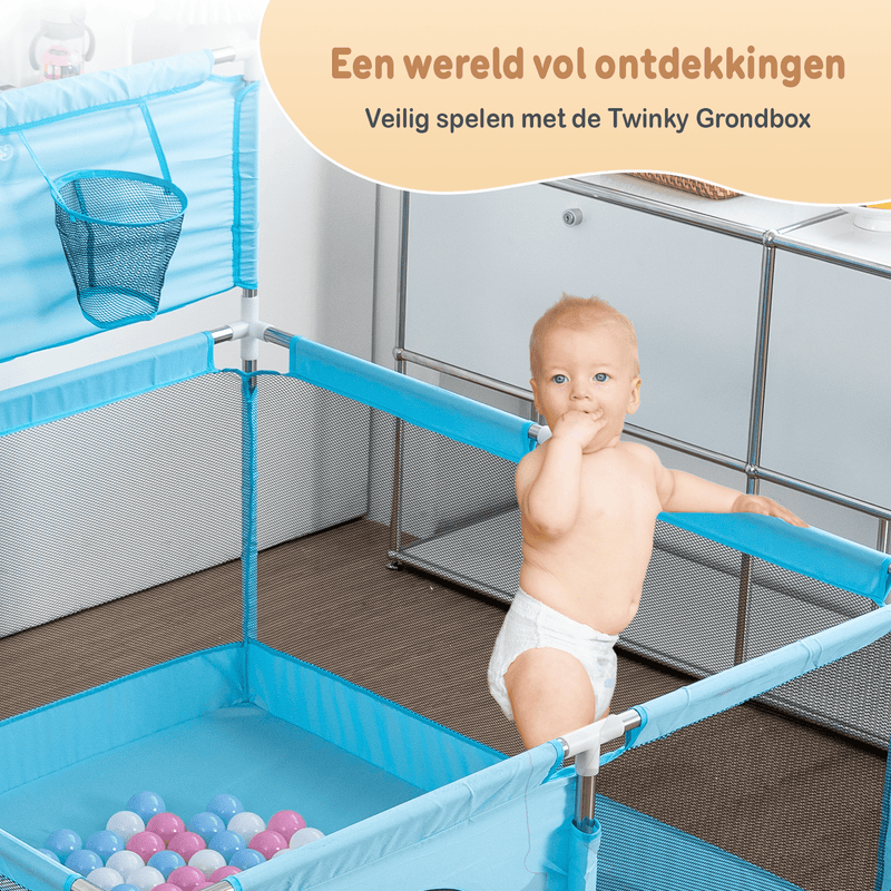 Twinky Grondbox - Blauw Vierkant - Baby Speelbox & Playpen