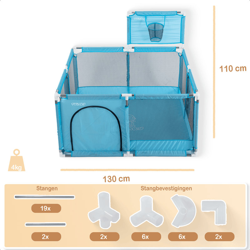 Twinky Grondbox - Blauw Vierkant - Baby Speelbox & Playpen