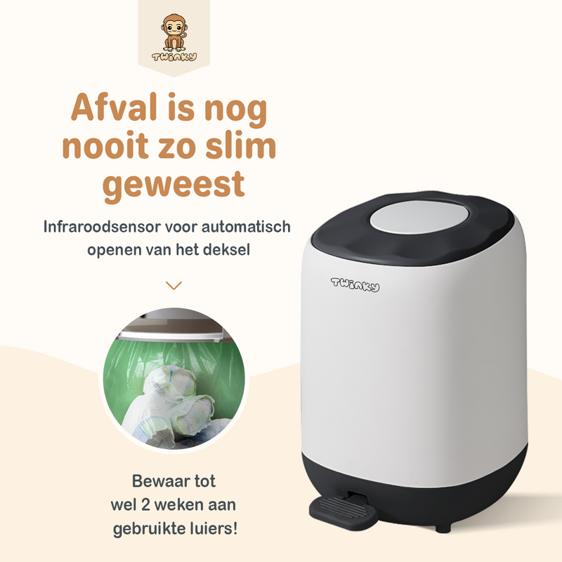 Twinky® Luieremmer – 15 Liter Inhoud  – Ruimte voor 30 Luiers - Zwart