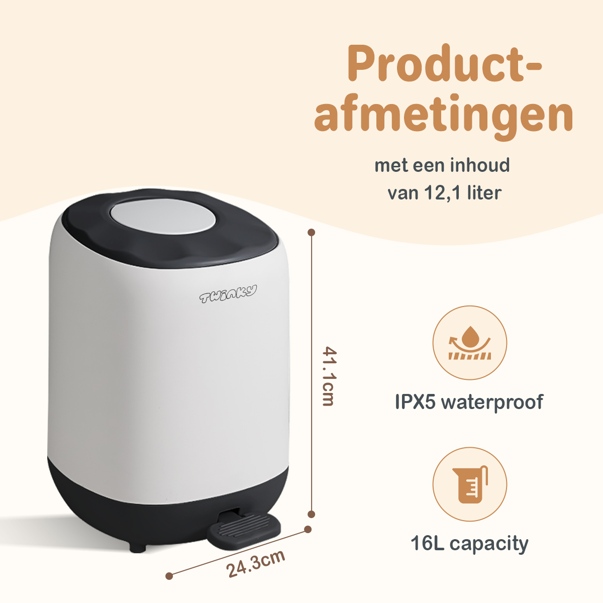 Twinky Poubelle à Couches - Modèle à Pédale – Noir