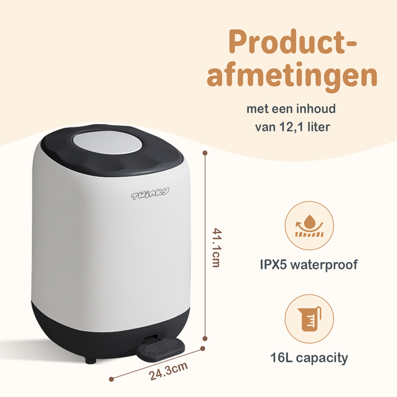 Twinky® Luieremmer – 15 Liter Inhoud  – Ruimte voor 30 Luiers - Zwart