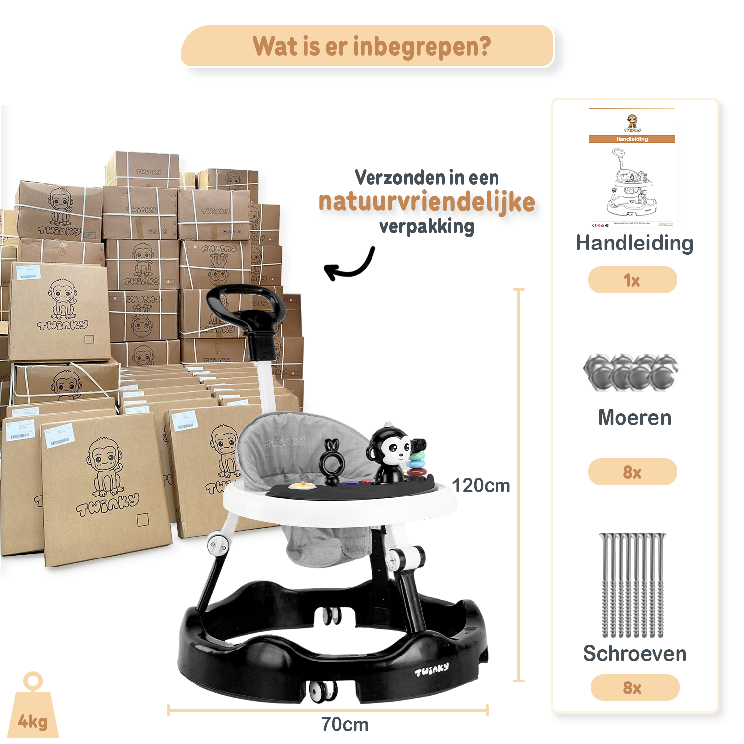 Twinky Babywalker - Loopstoel Zwart
