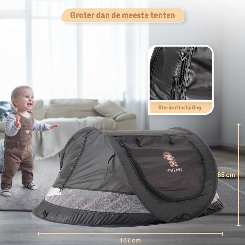 Twinky Luxe Pop-up Tent voor Baby en Peuter - Incl handige Matras - Zwart