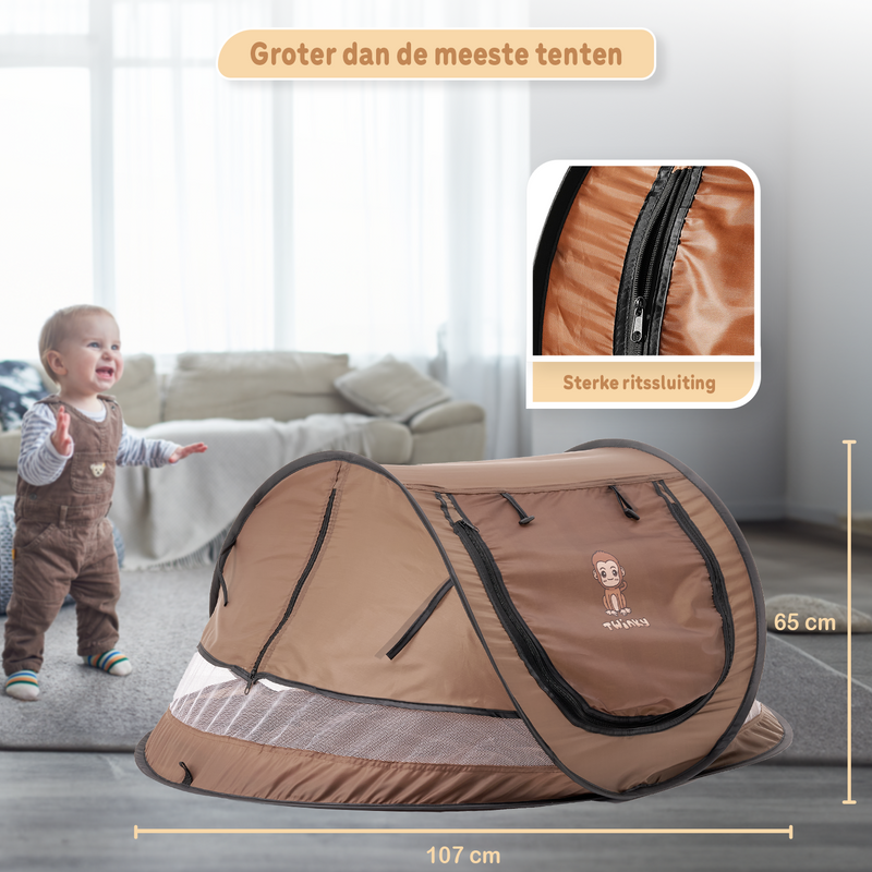 Twinky Luxe Pop-up Tent voor Baby en Peuter - Incl handige Matras - Bruin