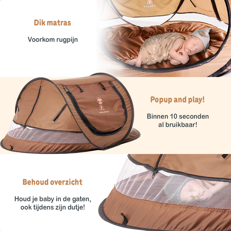 Twinky Luxe Pop-up Tent voor Baby en Peuter - Incl handige Matras - Bruin