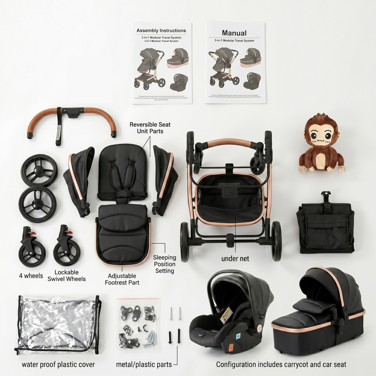 Twinky 4-i-1 Barnvagn Luxury Set – Svart