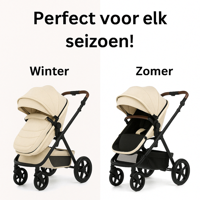 Twinky 4-in-1 Kinderwagen - Beige (Buggy, Autostoel & Reisbedje in 1)
