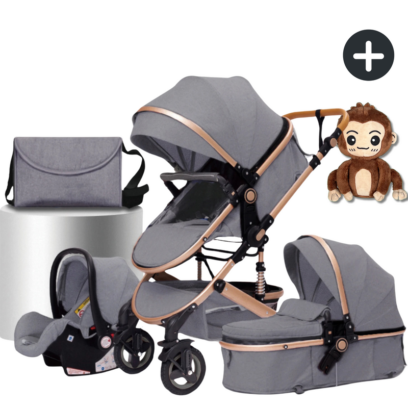 Twinky All-in-1 Kinderwagen  Set - Buggy, Autostoel & Reisbedje in 1  (Grijs gold)