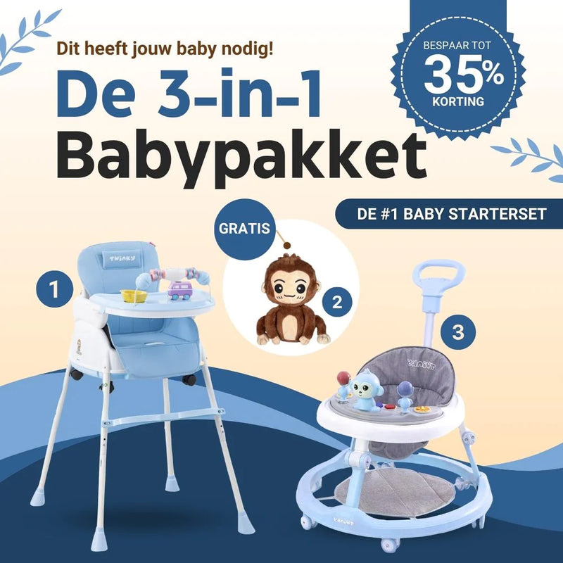Twinky Babywalker + Kinderstoel PAKKET DEAL - Blue Edition