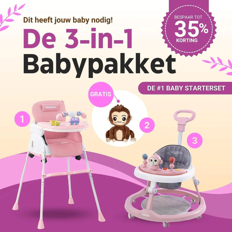 Twinky Babywalker + Kinderstoel PAKKET DEAL - Pink Edition