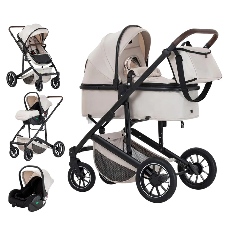 Twinky 4-in-1 Kinderwagen - Beige (Buggy, Autostoel & Reisbedje in 1)