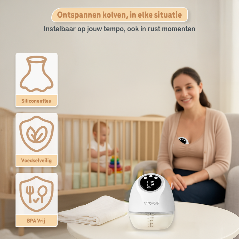 Twinky Elektrische Borstkolf – Comfortabel & Stil Afkolven - Wit