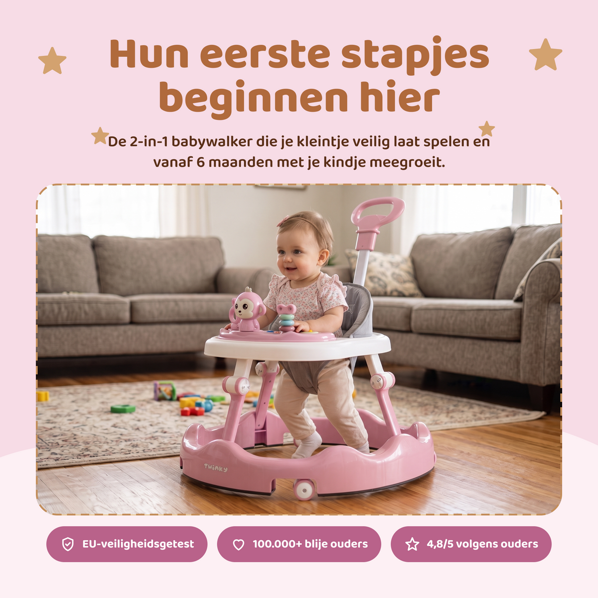 Twinky Babywalker - Loopstoel Roze