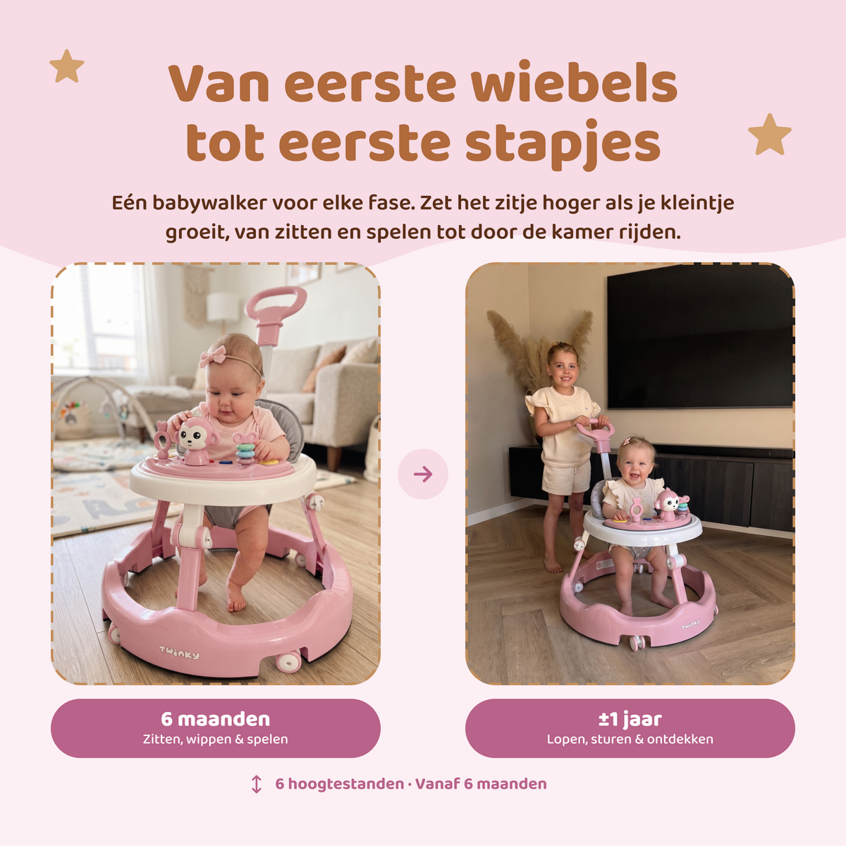 Twinky Babywalker - Loopstoel Roze